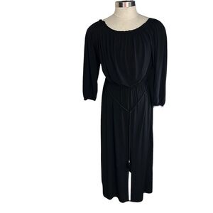 Nine West Women Black Belted 3/4 Sleeve Scoop Neck Maxi Length Dress Sz 16 NWT